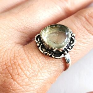 Crystal Quartz Smooth Round Natural Gemstone Handmade Silver Ring Size 10